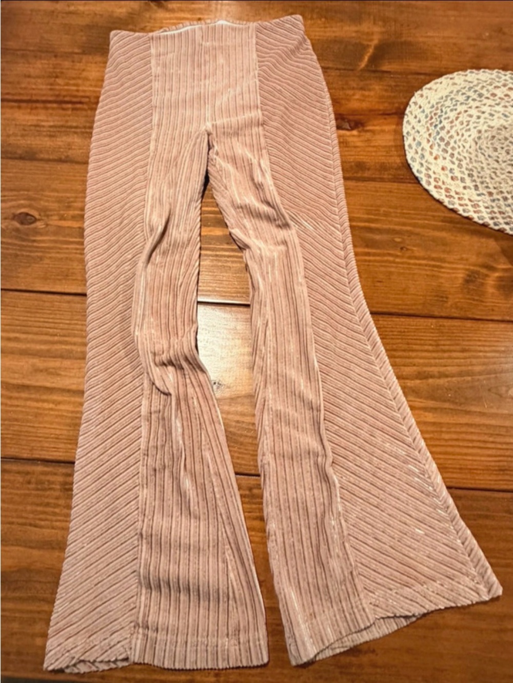 Free People Blush Ribbed Flare Pants
